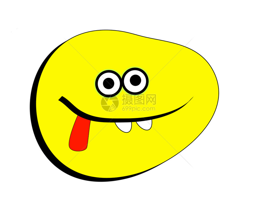 切基卡通脸牙齿黄色乐趣情感插图白色喜悦弯曲红色舌头图片