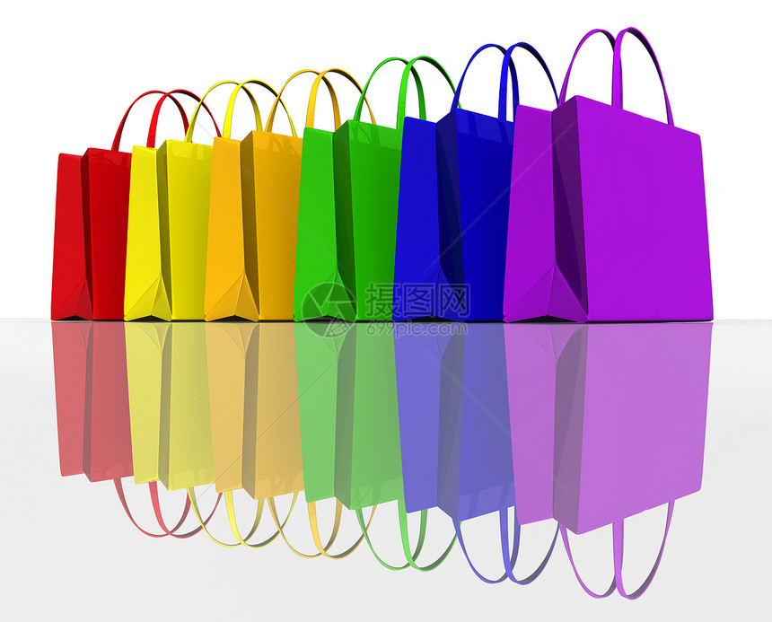 彩色购物袋黄色纸袋红色绿色商品蓝色顾客店铺购物橙子图片