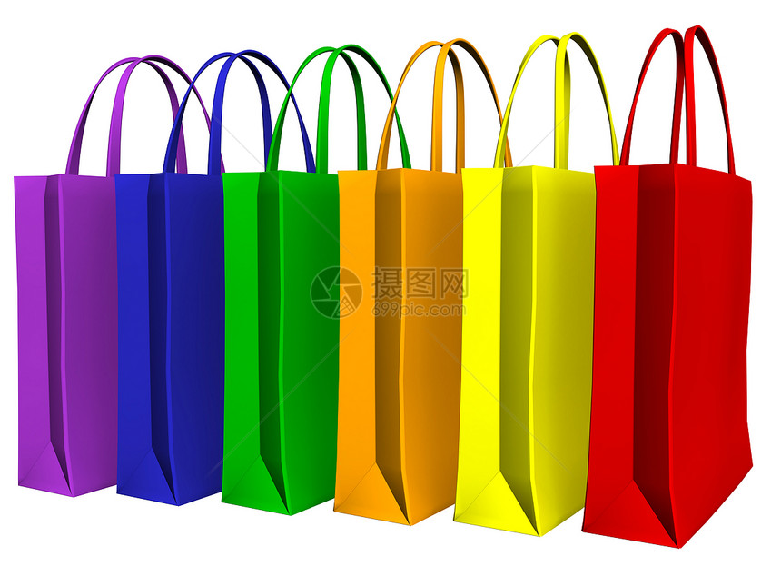 彩色购物袋顾客黄色蓝色礼物店铺纸袋橙子绿色购物红色图片