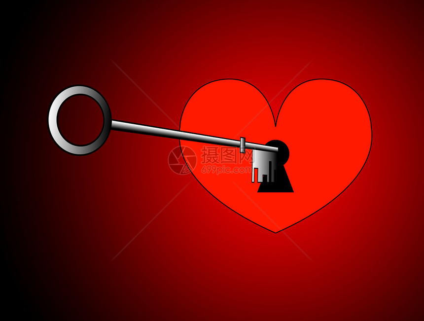 解锁您心脏的密钥概念心形钥匙锁孔关爱情感锁定安全崇拜热情图片