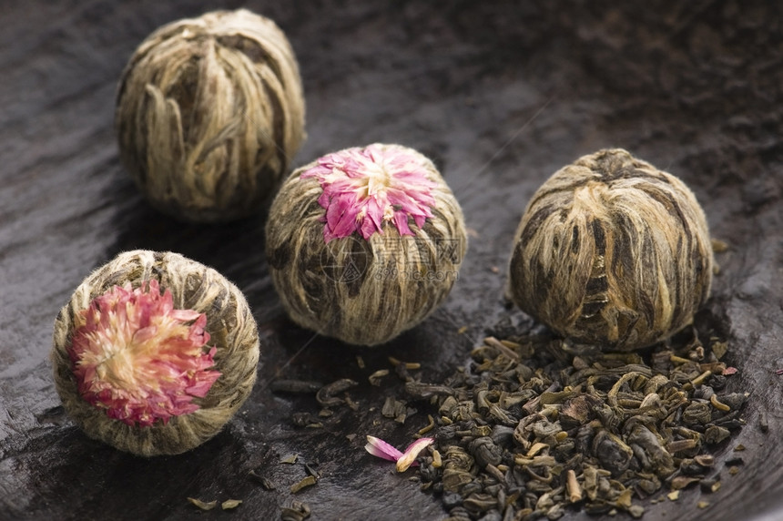 绿色中国茶球健康草本植物药品芳香文化治疗疗法白色草本饮料图片