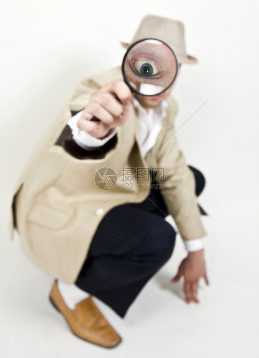 放大眼帽子镜片调查男性白色玻璃工具放大镜检查侦探图片