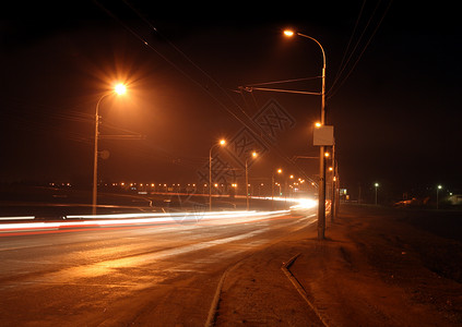 夜间公路车辆街道旅行头灯城市大灯路灯灯光条纹景观背景图片