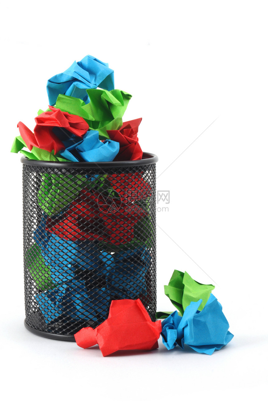 篮子里的垃圾绿色垃圾桶办公室文书商业生态倾倒回收工作蓝色图片