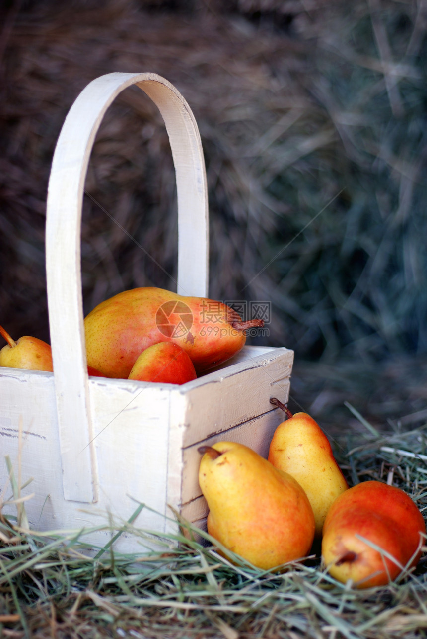 梨子篮红色水果篮子食物营养饮食杂货黄色收成图片