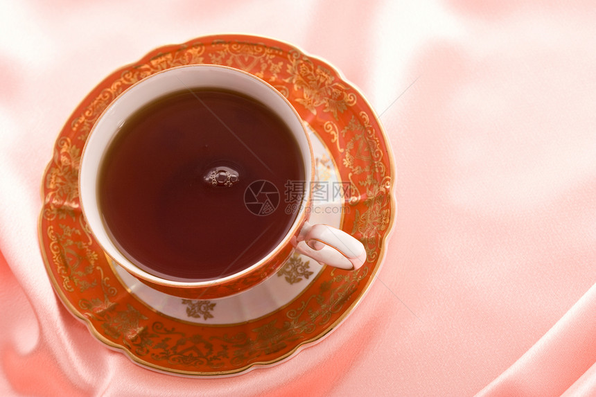 茶杯茶杯子早餐粉色盘子勺子血管图片