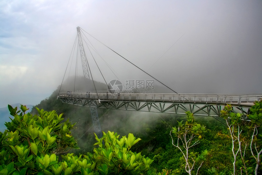 兰卡维观点树木蓝色缆车高度多云植物旅行绿色建筑学风景图片