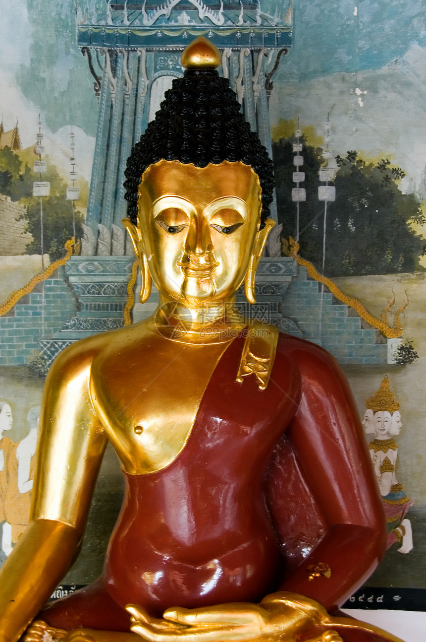 黄金布珠雕像文化宗教信仰金子上帝沉思冥想雕塑塑像人脸图片