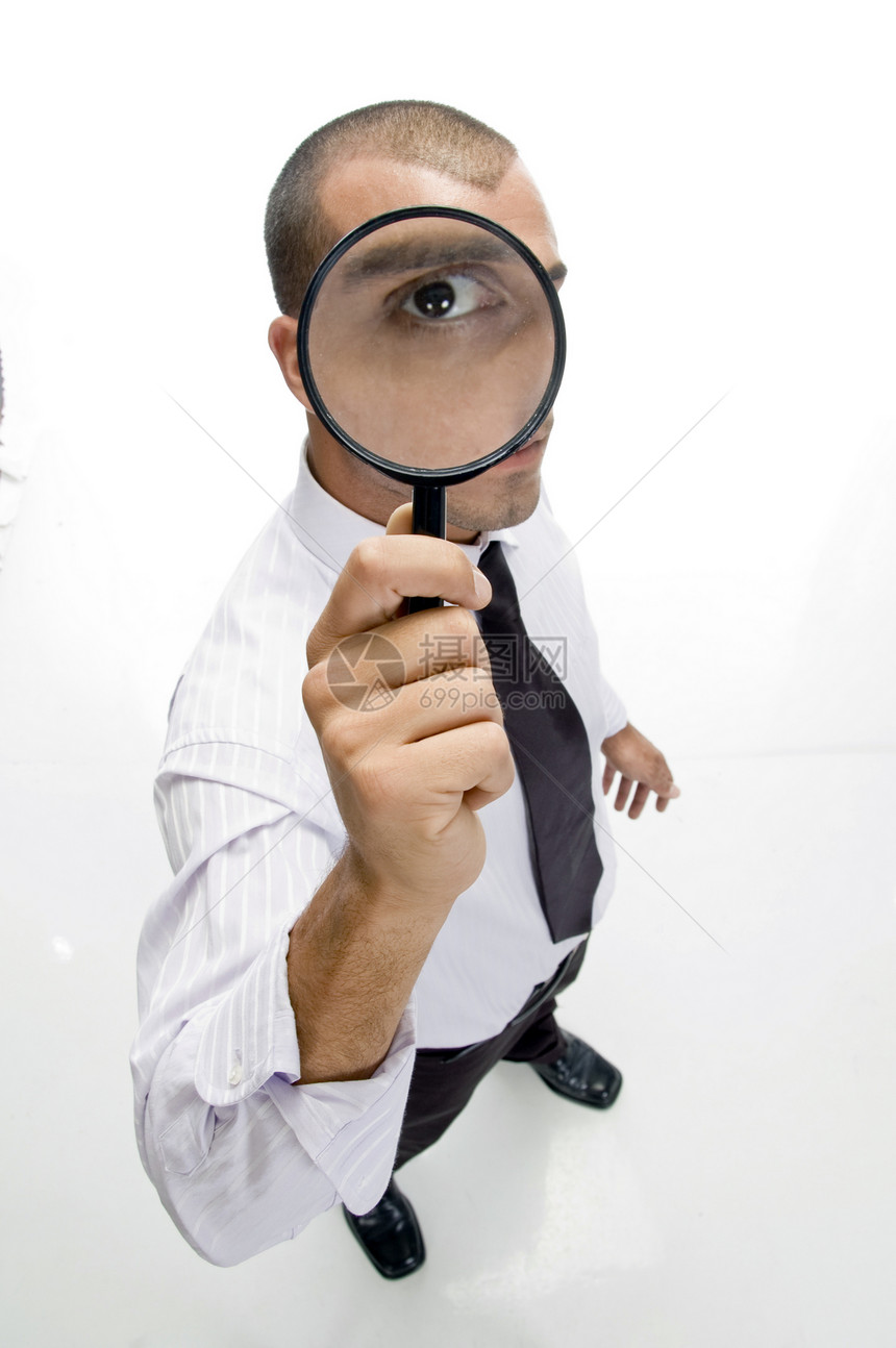 商务人士透过透镜看成功管理人员职业商业人士白色姿势工作室男人公司图片