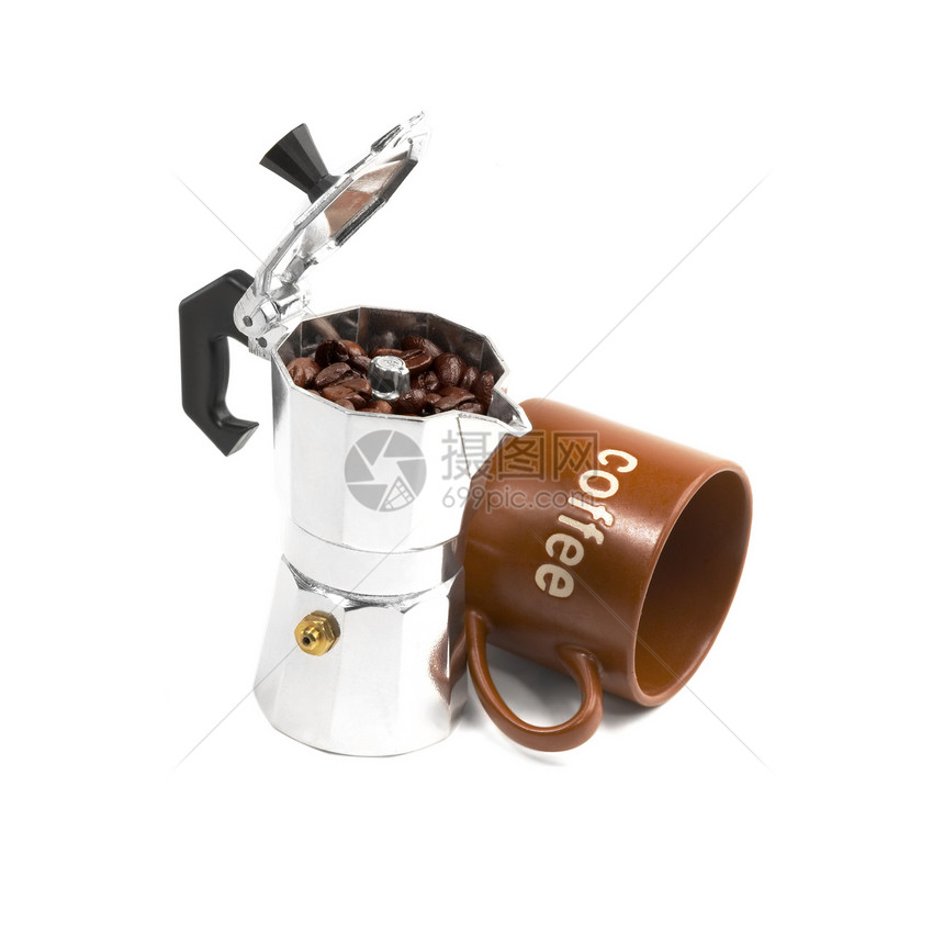 摩卡咖啡机和杯子机器味道芳香研磨咖啡店农业咖啡酿造棕色图片