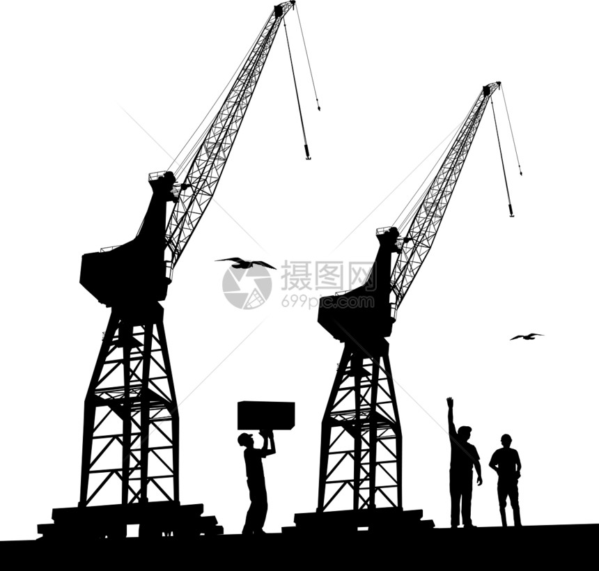 港口起重机的轮金属基础设施工作机器团体海鸥剪贴工业电梯工人图片