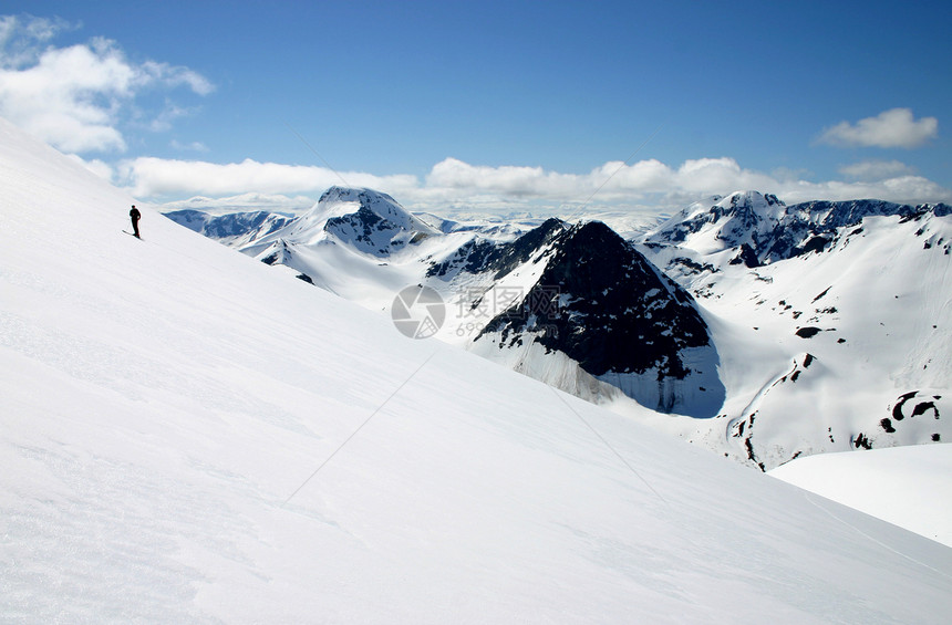 挪威阿尔卑斯山远足天空滑雪图片