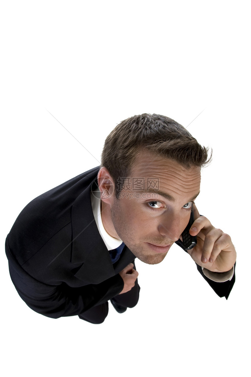 生意人忙着打电话 往上看商务套装青年白色职业衣服技术冒充男性成人图片