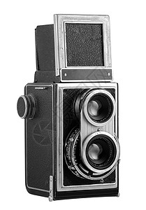 旧相机  隔离好奇心黑与白镜子历史性反光镜片仪器背景图片