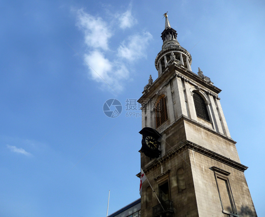 圣玛丽勒勒弓教堂钟表信仰传统建筑学旗杆历史地标旗帜精神教会图片