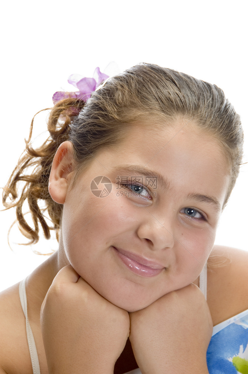 年轻女孩的肖像女性快乐青少年冒充金发女郎姿势青年白色工作室微笑图片