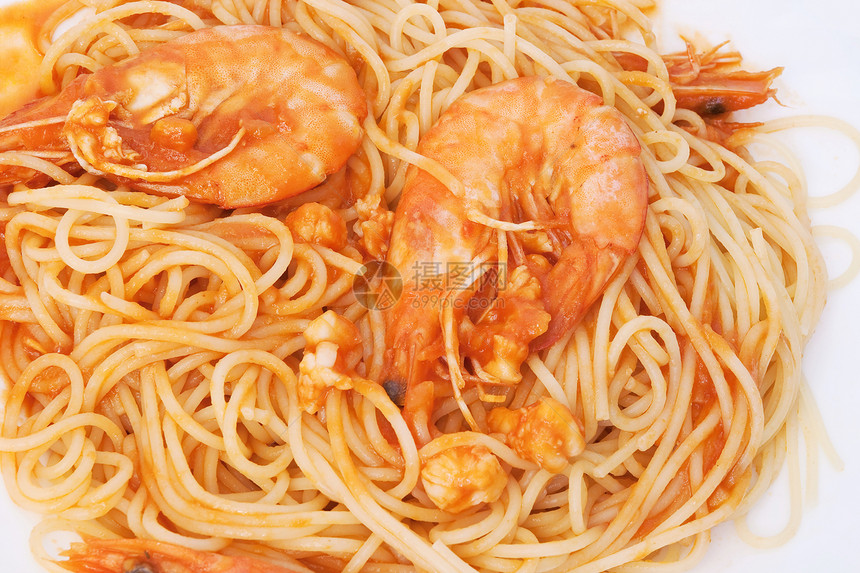 意大利面和虾美味甲壳盘子资源午餐白色海鲜健康饮食动物图片