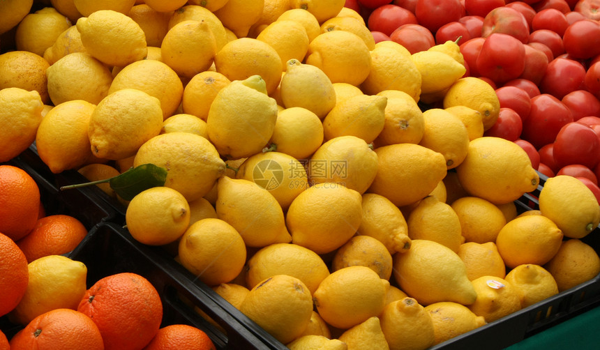 柠檬展示市场食物销售露天杂货店橙子摊位水果蔬菜图片