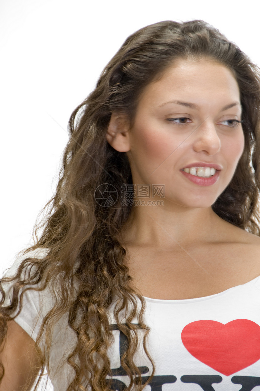 美丽的微笑的女士白色姿势女性数字衣服工作室黑发青年冒充成人图片