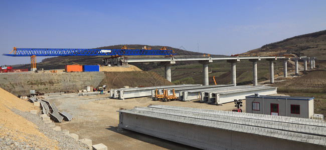 道路建筑工地技术承包商机器交通起重机装配混凝土钢筋运输基础设施背景图片