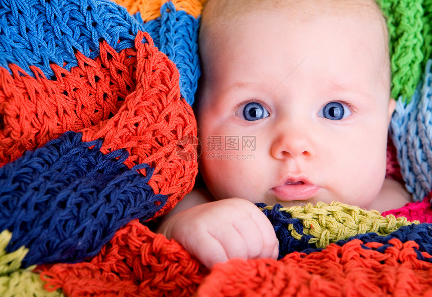蓝眼睛毯子女孩手工儿童针织蓝色配饰孩子童年眼睛图片