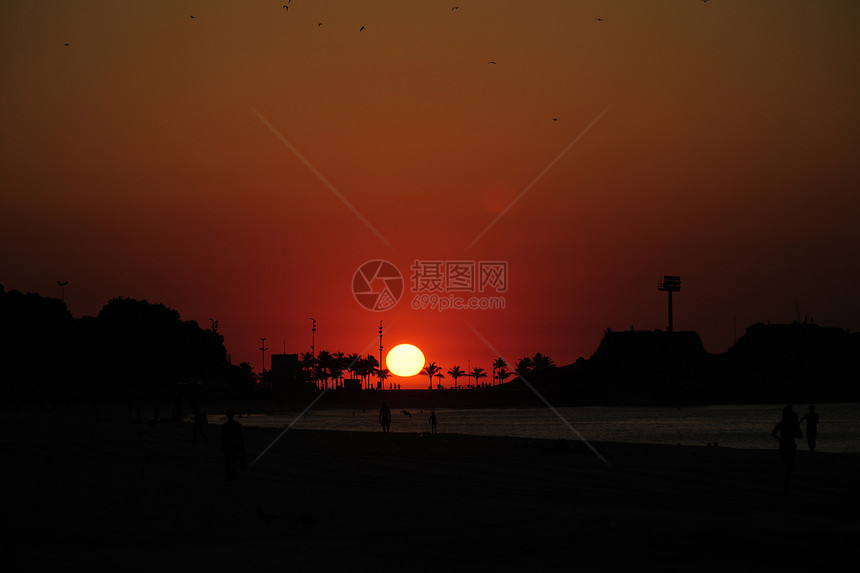 里约热内卢日出 伊帕内马海滩和阿波多日出旅游橙子蓝色风景观光海滩地标阳光背光图片