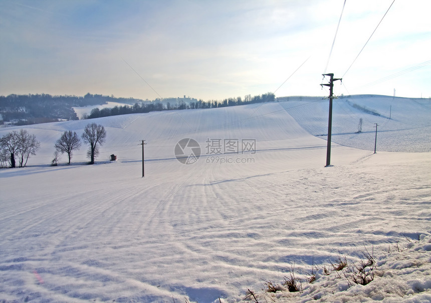 下雪景踪迹脚印暴风雪小路场地途径场景路线蓝色乡村图片