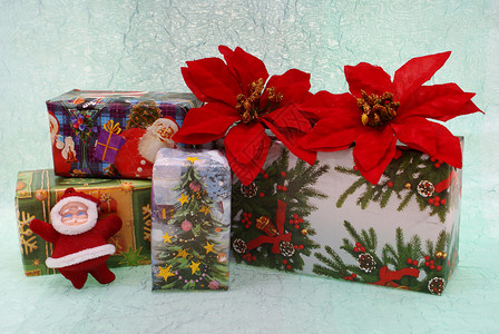 圣诞礼物惊喜绿色红色盒子背景图片