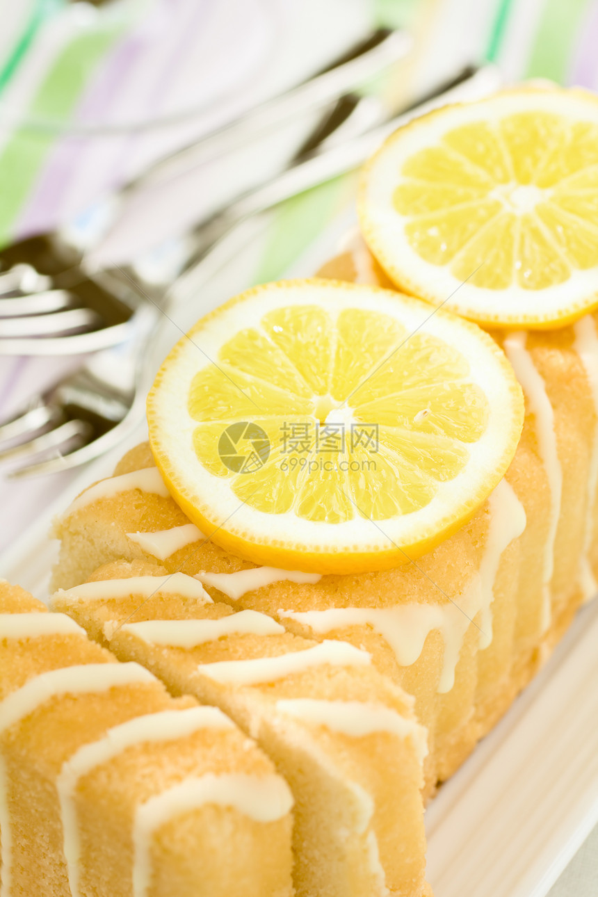 柠檬蛋糕食物叉子纺织品美食小吃面包桌子吃饭香草厨房图片