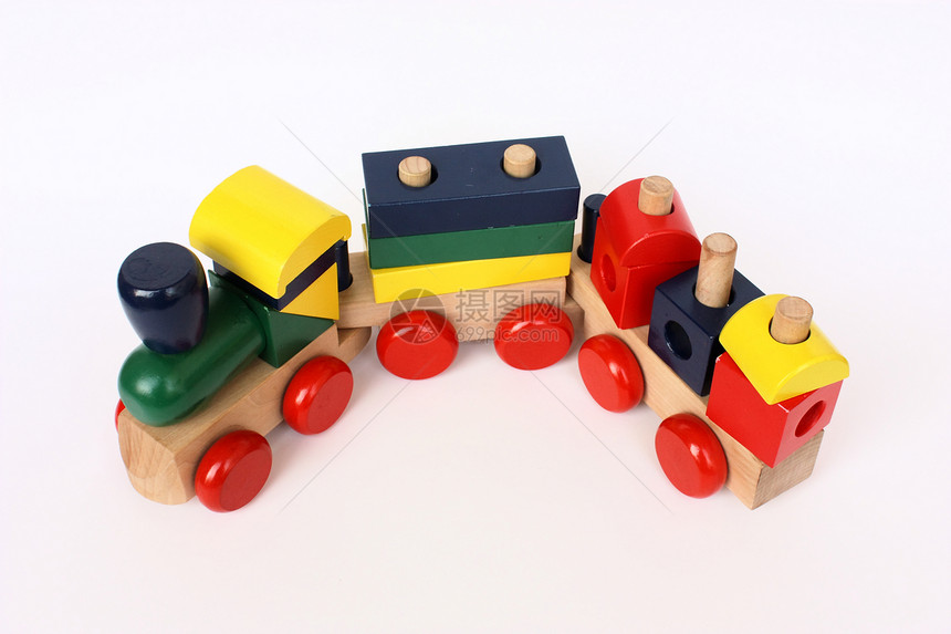 木质彩色列车红色幼儿园铁路玩具孩子积木绿色引擎黄色教育图片