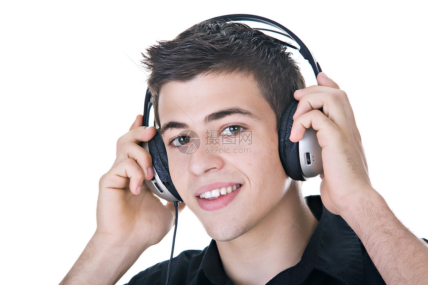 听音乐收音机耳机享受青年技术记录男人青少年微笑玩家图片