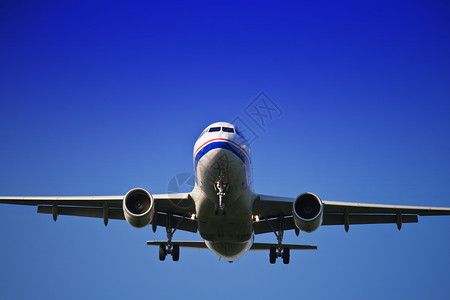 空中喷气飞机对准蓝天车辆喷射蓝色乘客天空旅游客机运输旅行背景图片