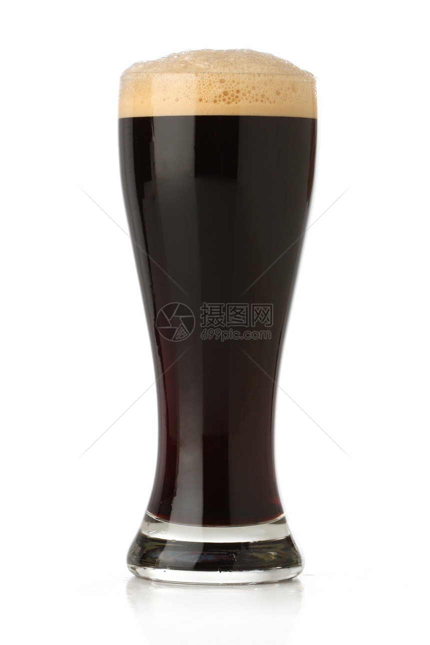 孤立的冷斯托特啤酒杯气泡草稿液体啤酒黑色饮料玻璃泡沫图片
