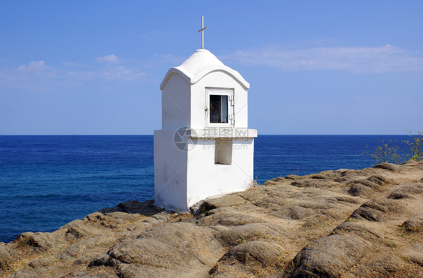 希腊东正教圣殿风景神社旅行宗教旅游天空岩石海岸线海洋图片