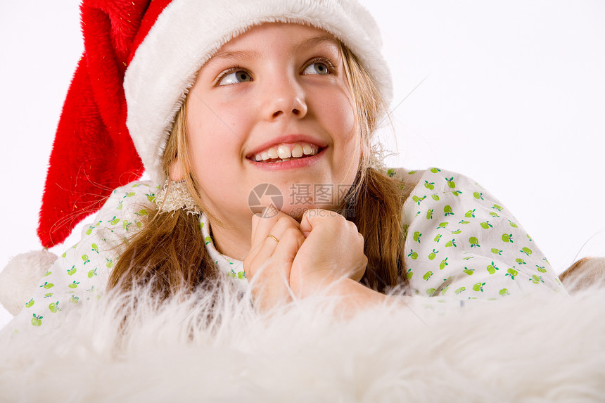 圣诞愿望庆典女孩假日棕色孩子乐趣头发传统童年图片