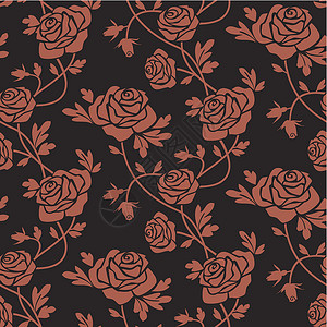 黑色红玫瑰婚礼插图漩涡叶子装饰品玫瑰红色墙纸绿色植物背景图片