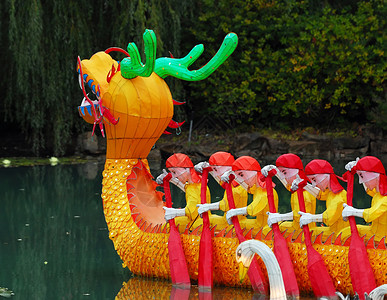 中国龙 彩色红色遗迹历史性神话面具节日宗教绿色橙子文化背景图片