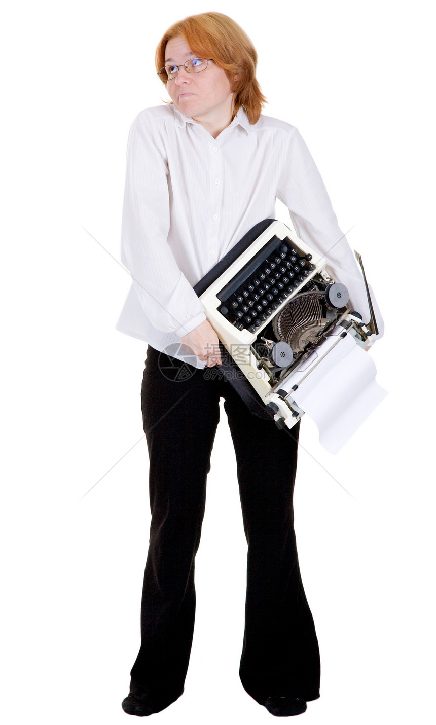 手持打字机的妇女图片