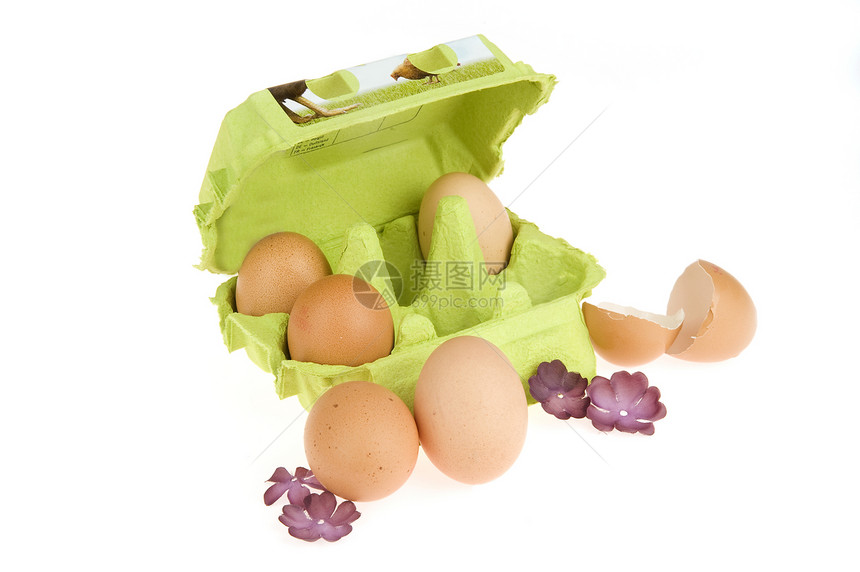 蛋烹饪贝壳白色花朵早餐食物蛋壳绿色盒子家庭图片