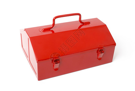 孤立的红色复位工具箱金属饭盒盒子工具背景图片