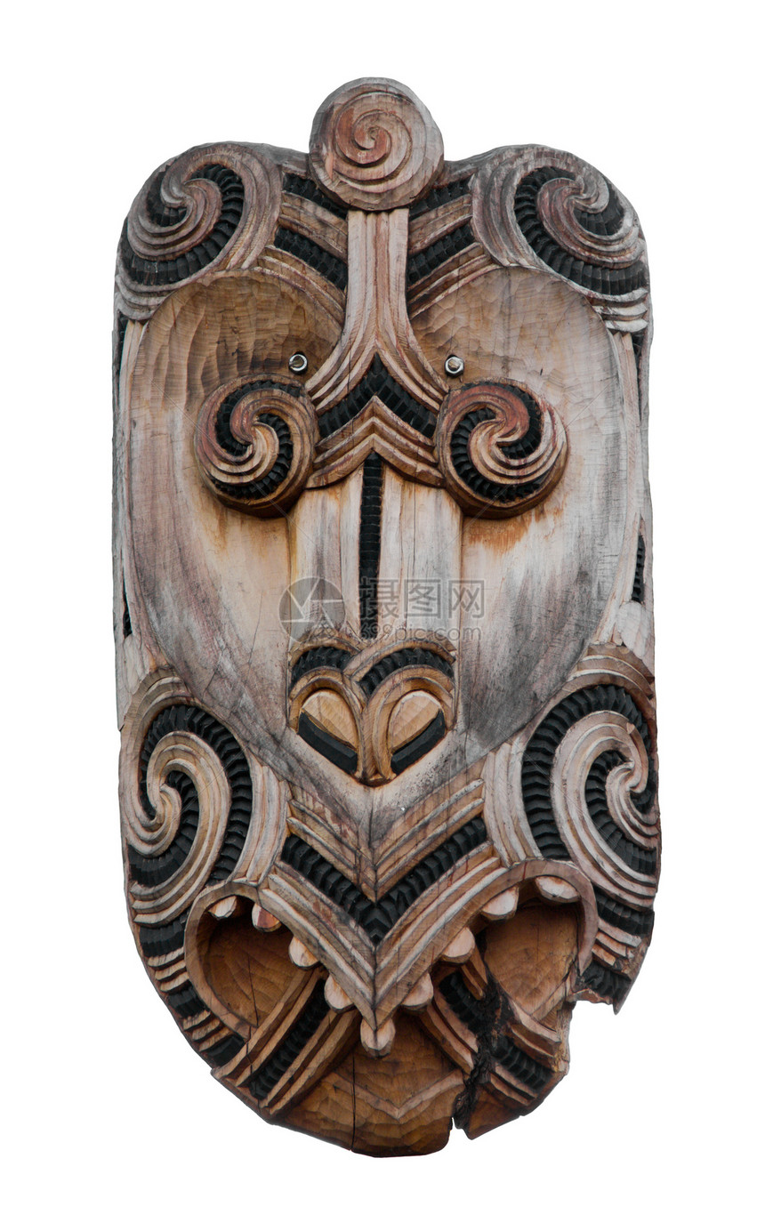 毛利人雕刻手工艺术白色本土工匠牙齿精神雕塑面具装饰图片