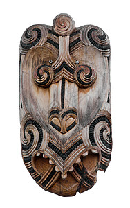 毛利人雕刻手工艺术白色本土工匠牙齿精神雕塑面具装饰高清图片