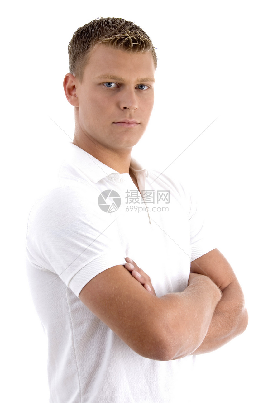 身穿凉酷姿势的年轻人肖像衣服男性青年冒充成人工作室男人白色造型师图片