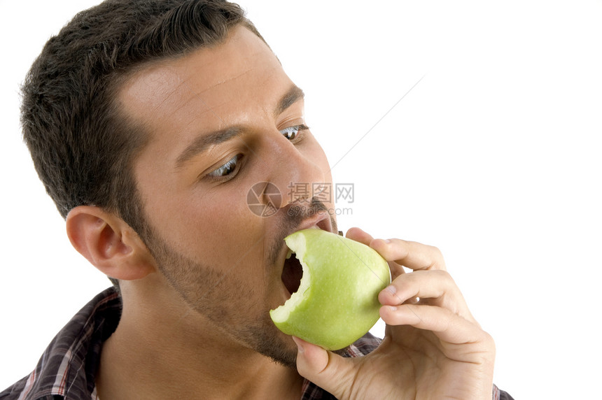男人吃绿苹果图片
