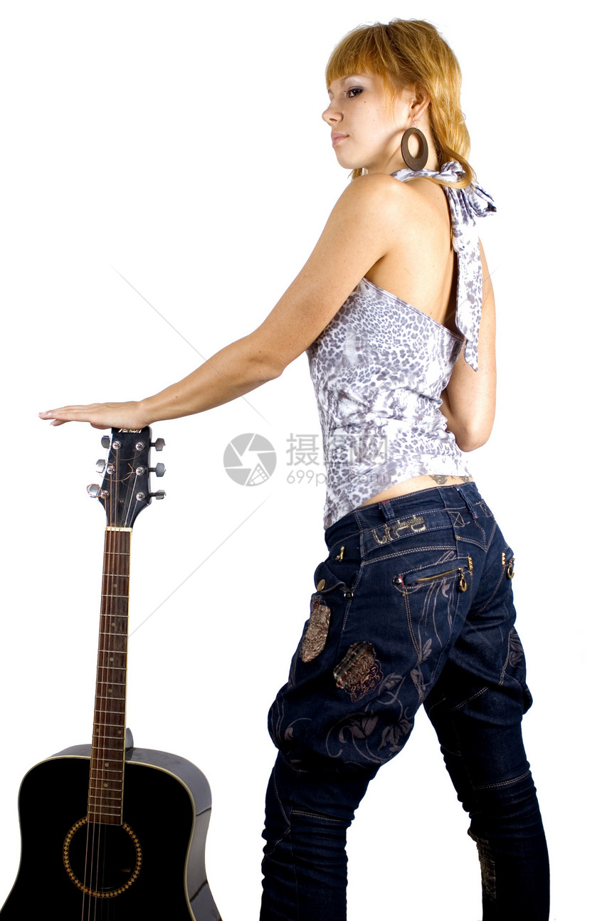 配吉他漂亮女孩女性玩家女士国家女孩音乐家图片