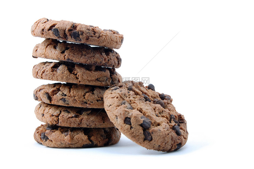 白色背景上孤立的 cookie商品甜点芯片小吃饼干巧克力面包咖啡店棕色食物图片