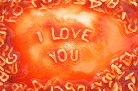 我爱你周年惊喜面条食物红色饥饿纪念日字母背景图片