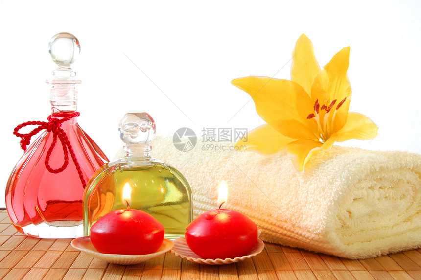 红锅疗法温泉工作室气味芳香装饰毛巾红色茶点蜡烛图片