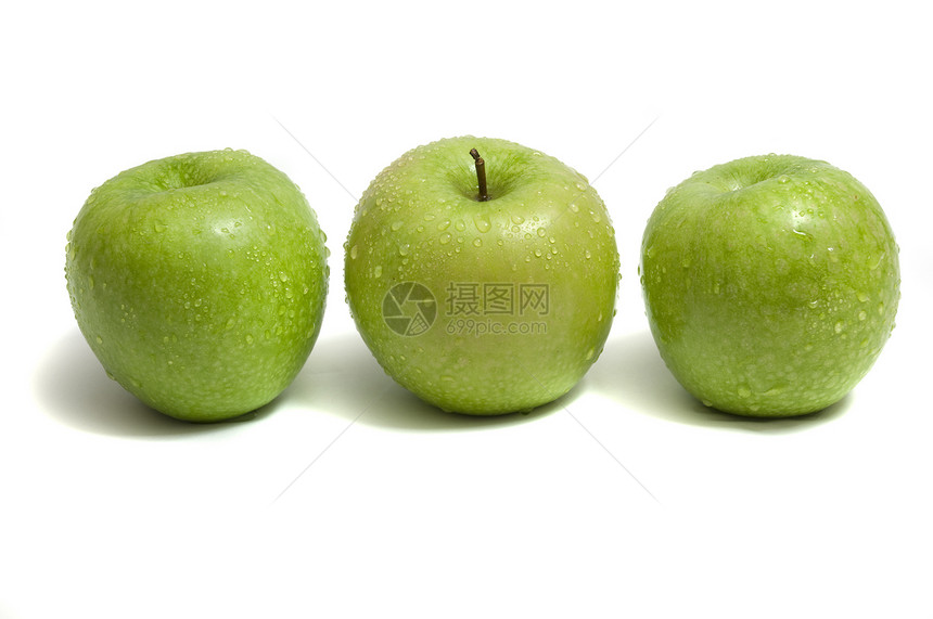 三个绿色苹果图片