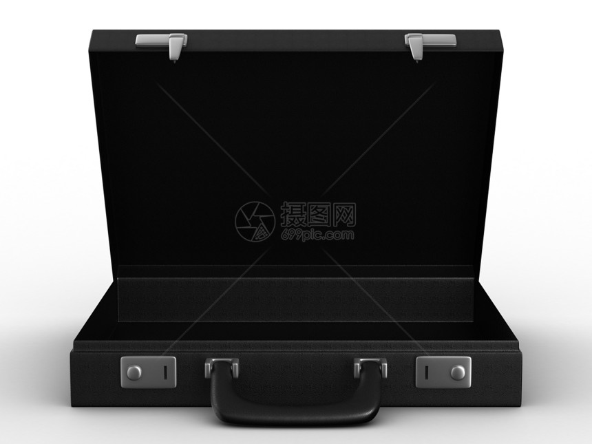 白色背景的个案 孤立的 3D 图像包装配饰插图金属贮存安全行李黑色公文包皮革图片